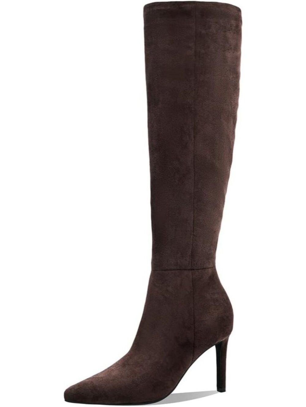 Women's Brown Suede Pointed Toe Heel Side Zipper Winter Fashion Knee High Boots